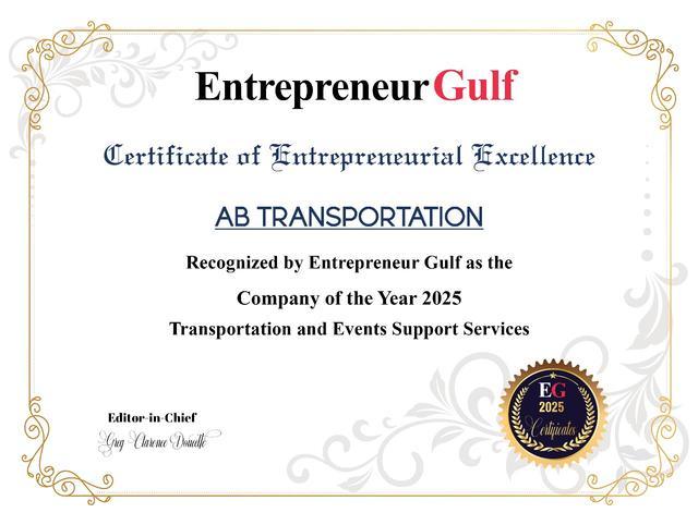 Entrepreneur Gulf Company of the Year 2025 certificate