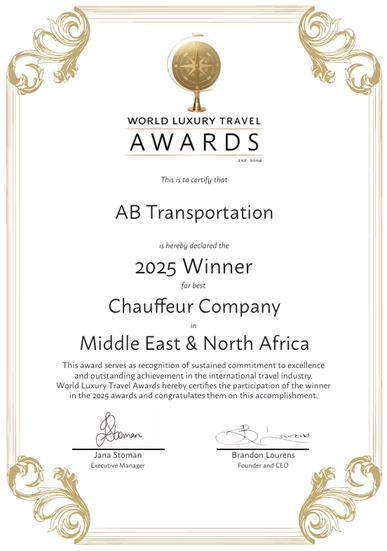 World Luxury Travel Awards 2025 Winner certificate